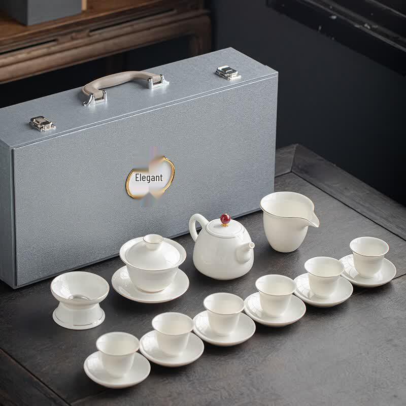Yuzhuxun Mutton Fat Jade White Porcelain Kung Fu Tea Set
