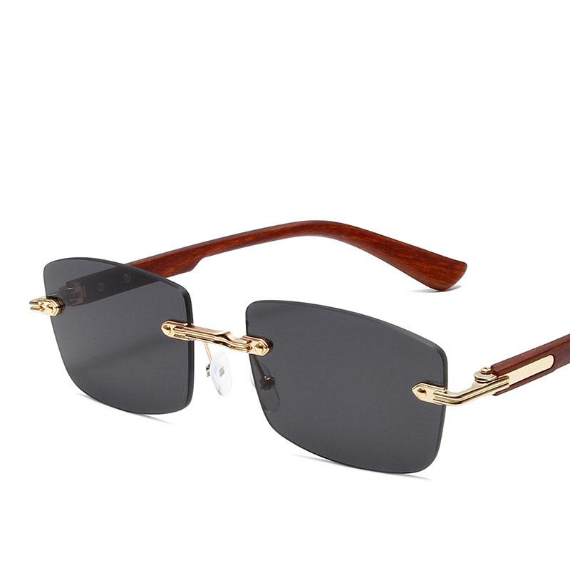 Vintage Rimless Square Sunglasses Women For Men Luxury Brand Designer Sun Glasses Punk Metal Rivet Grain Leg Eyewear Uv400