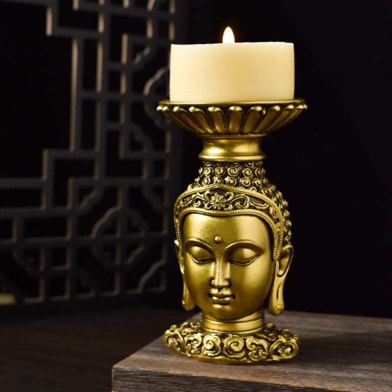 Candle Holder Buda Candlestick Resin Fengshui Budda Figurines India Thailand Buddhism Statue Office Desktop Home Decor