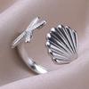 1pcs Crown Heart Shell Charm Ring Two/Three Layered Adjustable Stainless Steel Rings For Women Men Accessories Vintage Jewelry