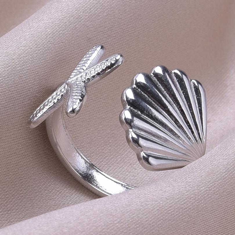 1pcs Crown Heart Shell Charm Ring Two/Three Layered Adjustable Stainless Steel Rings For Women Men Accessories Vintage Jewelry