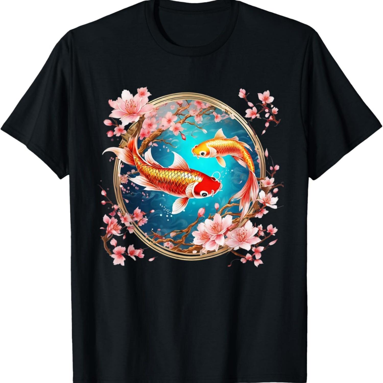 Koi Carp Fish Swimming Cherry Blossom  Sakura T-Shirt S чёрный