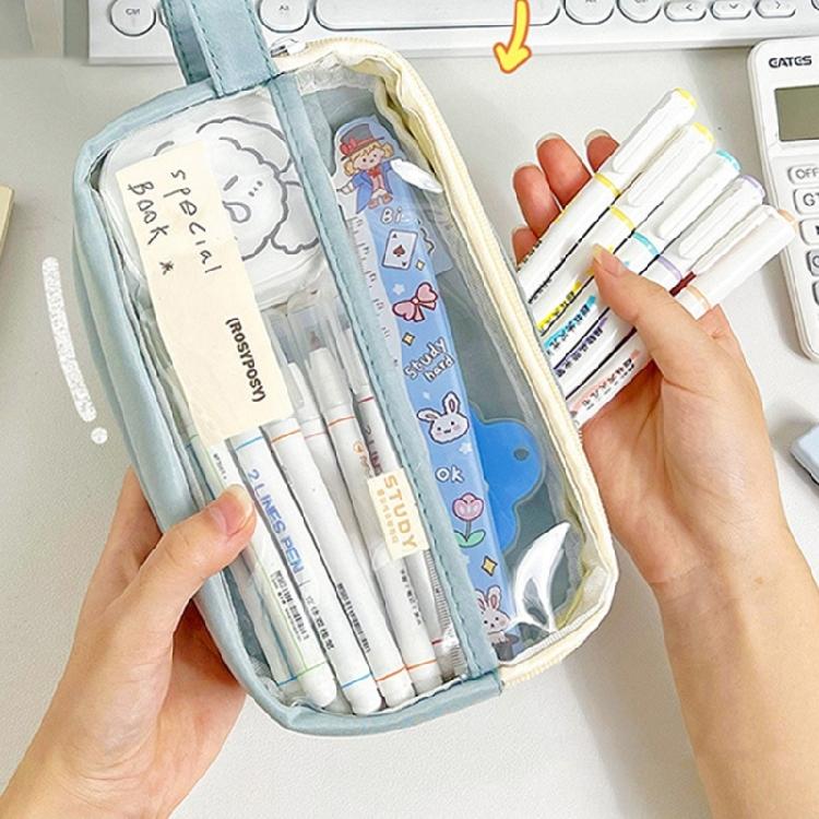 Large Capacity Pen Case Clear Pen Pouches Multifunctionnal Pencil Case Travel Cosmetic Storage Bag  for Girl Women