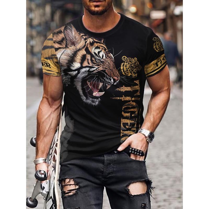 Summer T-shirt Men Animal Lion 3d Print Fashion Short Sleeve Top Micro Elastic Sport Fitness T Shirt For Men