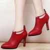 Fashion 2025 New Women Red Women's Boots Stilettos Heels Ankle Boot Leather Casual Elegant Short Shoes Spring Summer Pumps Size 34