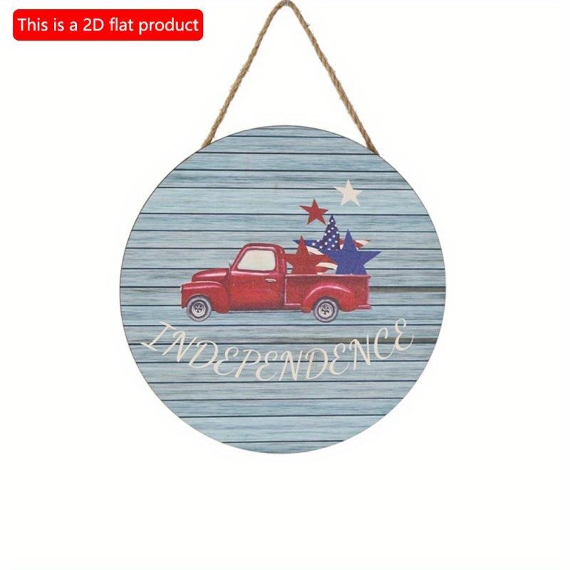 2D flach 20*20cm1Stk Unabhängigkeitstag Thema Roter LKW&USA Flagge Sternmuster Willkommen Türschild Geeignet für Haus&Partys&Bauernhaus Garten Hängend Retro