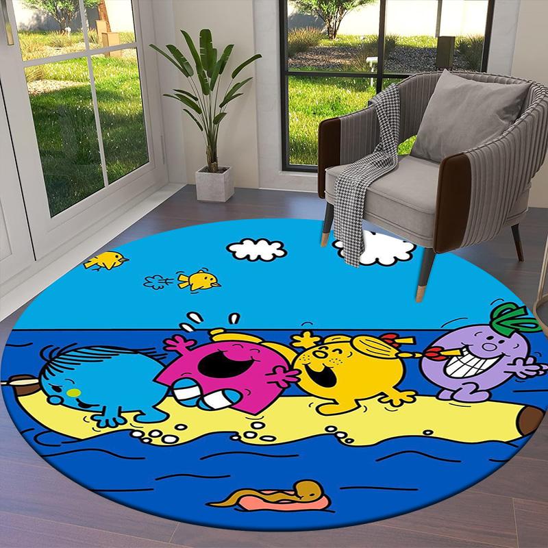 Herr. Herren Teppich Little Miss Rund, Teppich für Wohnzimmer Schlafzimmer Sofa Spielzimmer Dekor, Rutschfeste Bodenmatte