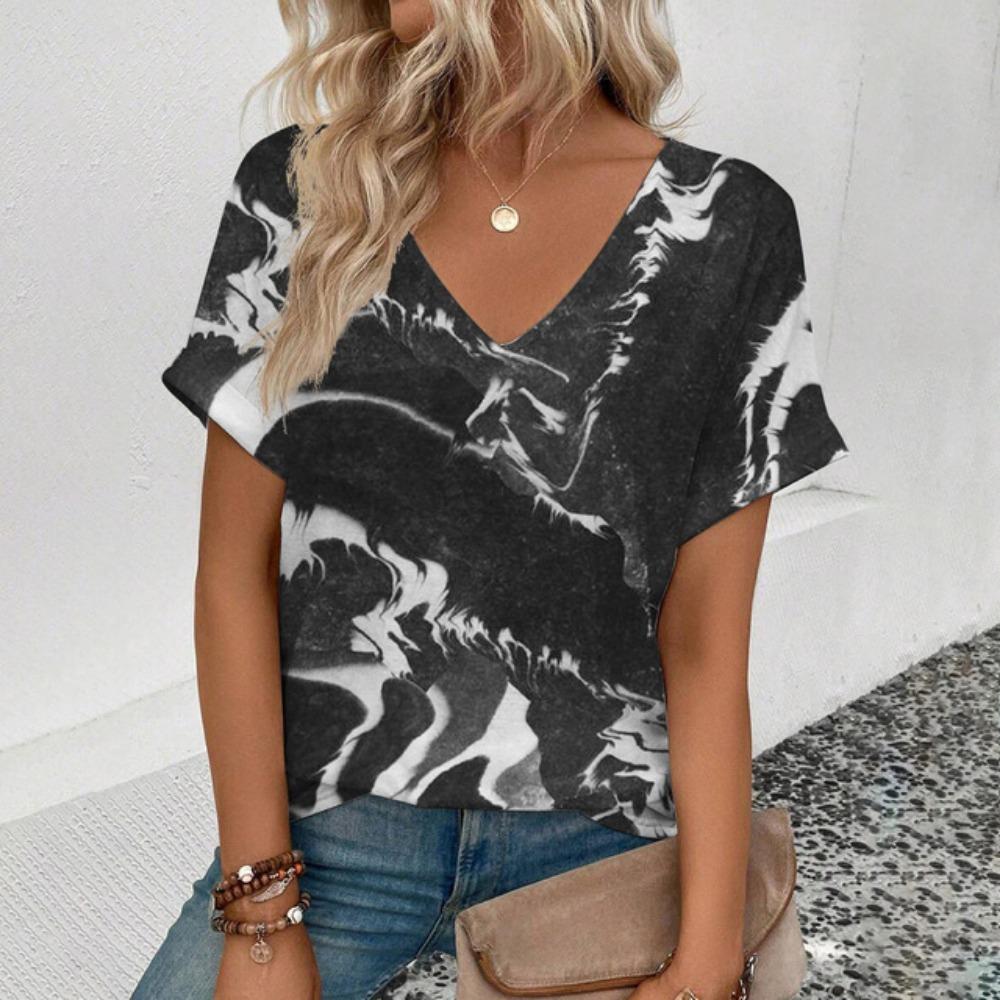 Summer Leisure 3d Printed Women's V-neck T-shirt Retro Stripe Pattern T-shirt Fashion Women's Short Sleeved T-shirt