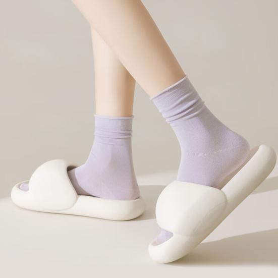 Casual Korean Style Hosiery Women Mid-Length Crew Socks, Loose Cuff Mittens, Comfortable Breathable Athletic Socks Solid Color for Autumn Winter Daily