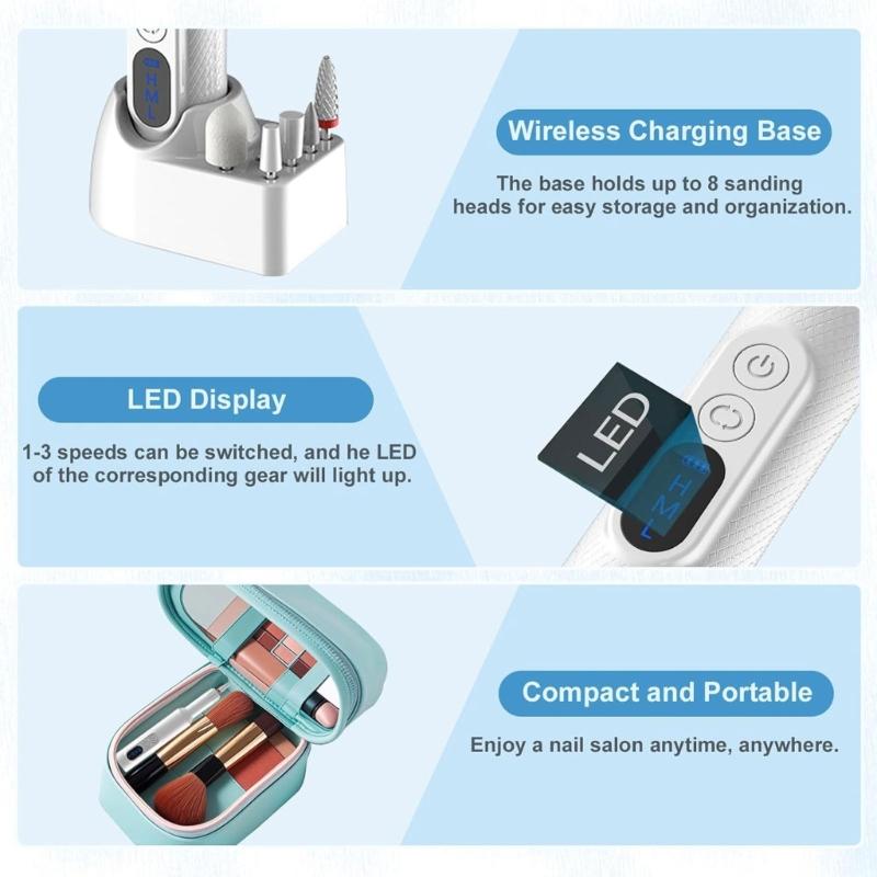 Professional Cordless Nail Drill Machine With 12 Pieces And 36 Sanding Bands For Manicure Pedicure At Home Or Salon