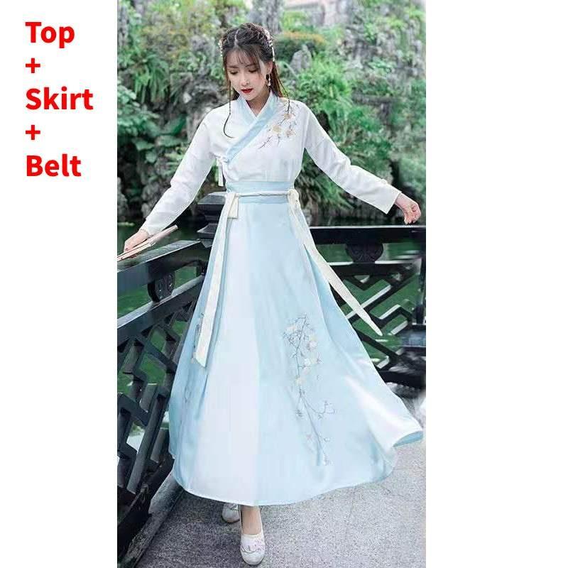 Hanfu Dress For Women With Embroidered Cross Collar And Polyester Fabric For Daily Wear