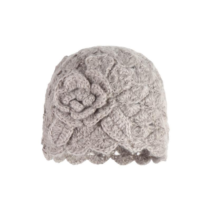 Women Japanese Style Hollow Flower Knit Beanie Autumn Winter Warm Hat