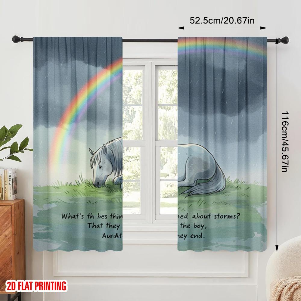 2pcs 2D flat printing Window Treatment Curtains Horse Rainbow Storms Polyester Without Electricity 0 Perfect for Decorations