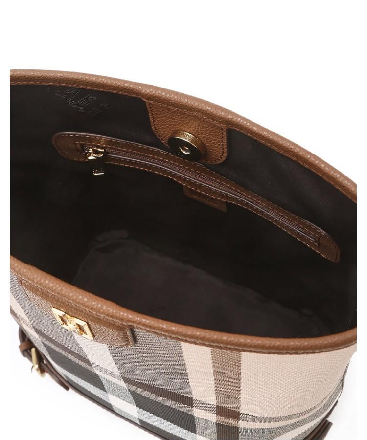 Daks Womens Accessories Tartan Check Light Brown Leather Bucket Shoulder Bag_Dcba6E714W2