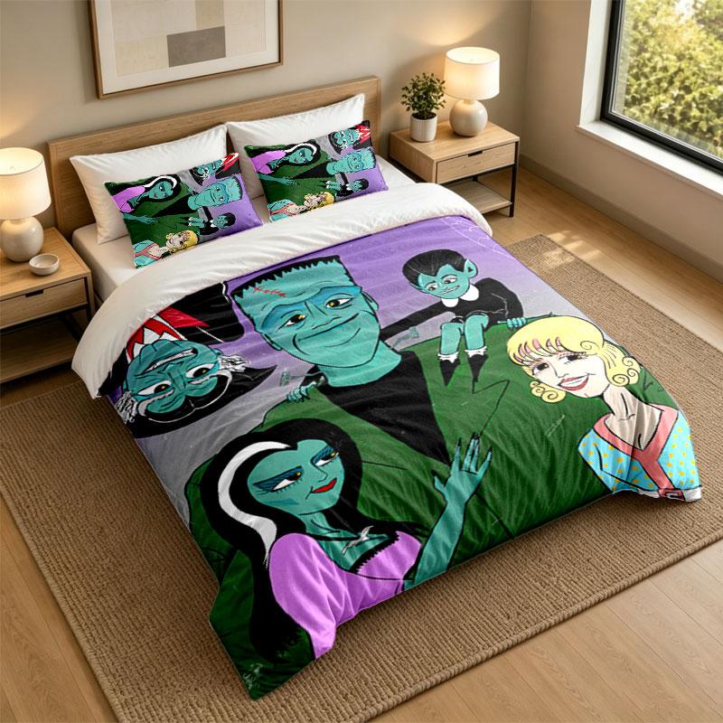 3Pcs Bedding SetThe Munsters Soft Bed Sheet and Two Pillowcases Home Bedroom Decor