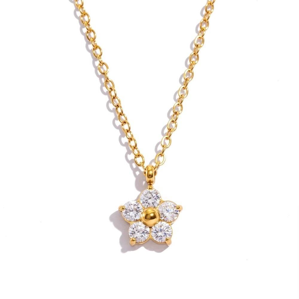 18K Gold Plated Flower Pendant Necklace Hypoallergenic Gold Plated Necklace Office Wear