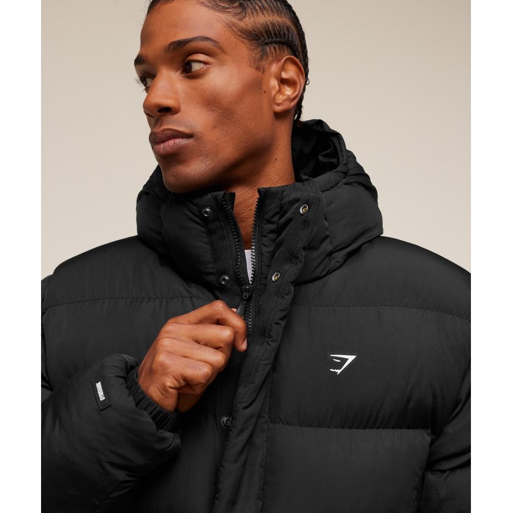 Gymshark Kapuzen-Pufferjacke Schwarz A3b4b Bb2j