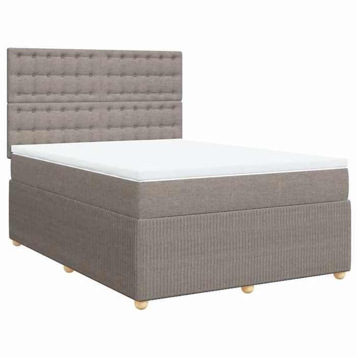 Exclusive House - Slatted Bed Base with Taupe Mattress 140x190 Cm Fabric