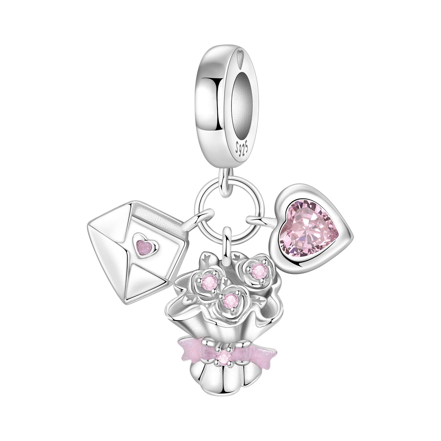 

PANPOKI copper Pink Love Confession Pendant Charm Bead Charms Bead Charms Compatible With Bracelets Do It Yourself Party Trendy Gifts Jewellery Access