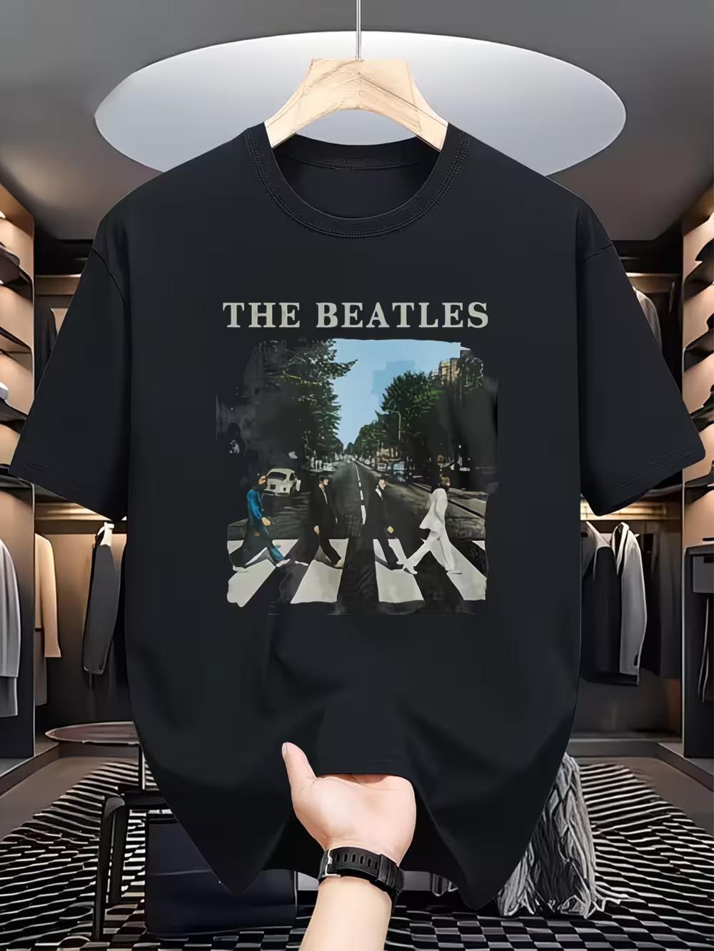 Men s The Beatles Abbey Road Album Cover T-Shirt - Iconic Band Logo & Abbey Road Crossing Print with John XL