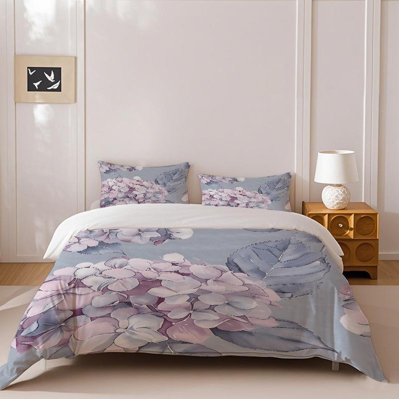 Digital 5D Printing And Dyeing Flower Quilt Cover Pillowcase Three-Piece Bedding Kit