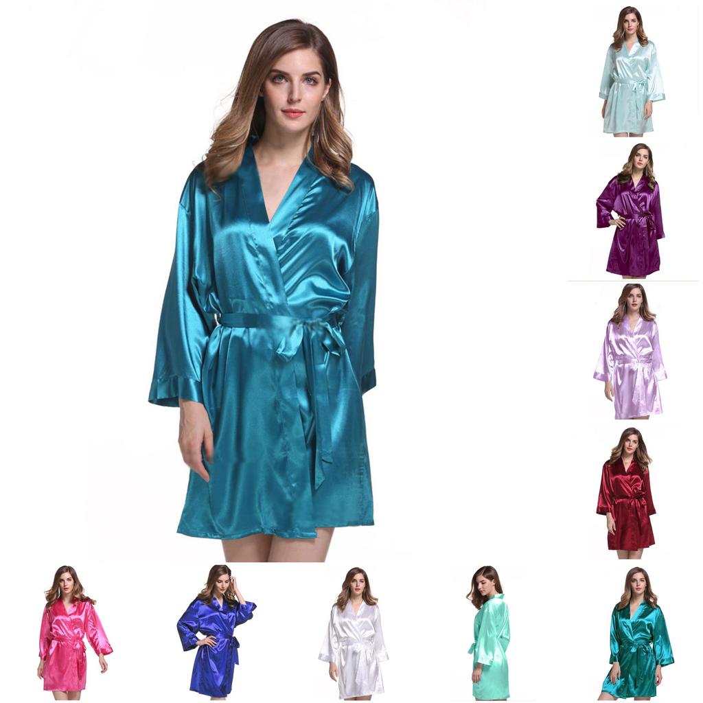 Silk Satin Sleep Robe For Women Summer Lightweight Short Kimono Lounge Wear