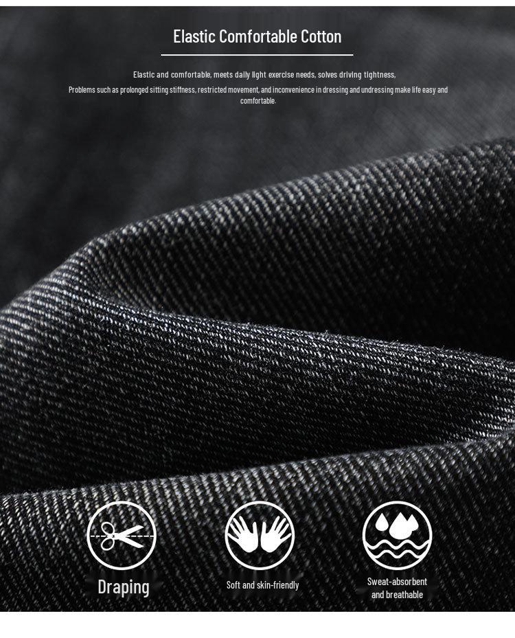 Hengyuanxiang Herren Schwarze Elastische Straight-Leg Jeans - Trendige, Waschbare und Strapazierfähige Freizeithosen für Herbst und Winter.