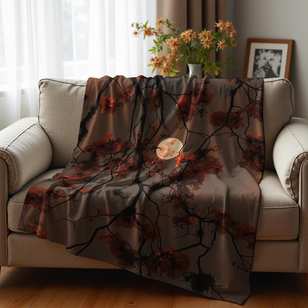 Moon Bat Graphic Soft Flannel Blanket Breathable Warm Throw for Office Car Sofa Kids Room Birthday Xmas Gift