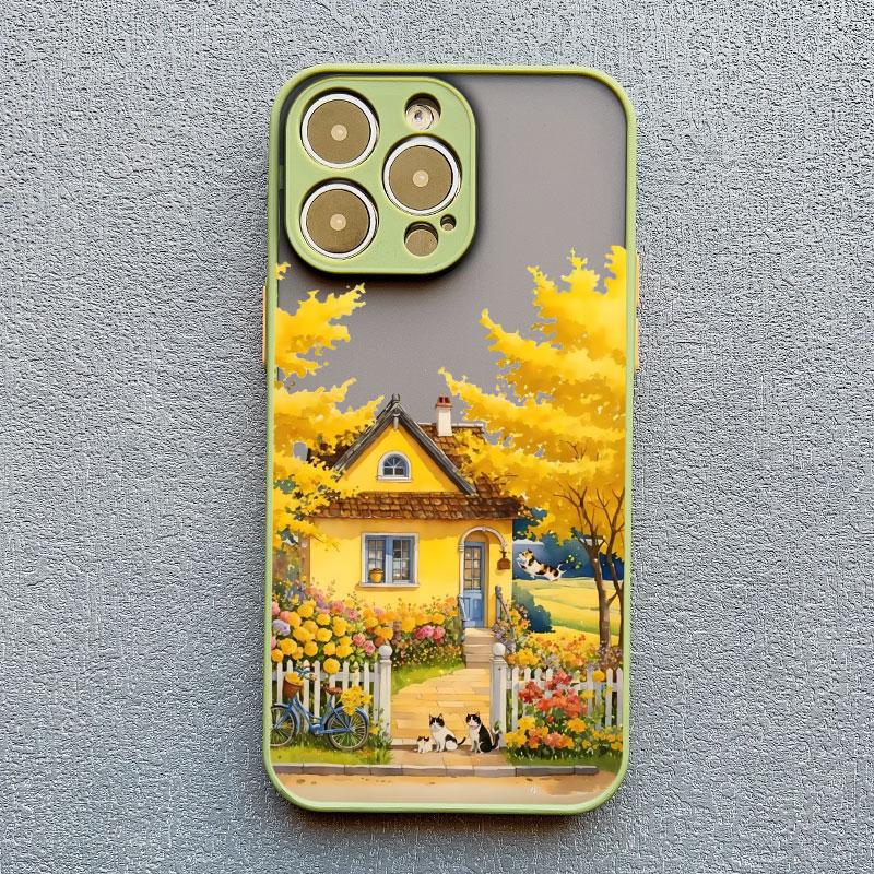 Hand Painted House scenery Phone Case For iPhone 13 12 11 Pro Max Mini 15 14 7 8 Plus Pro Max SE2 X XR XS Shockproof Matte Cover