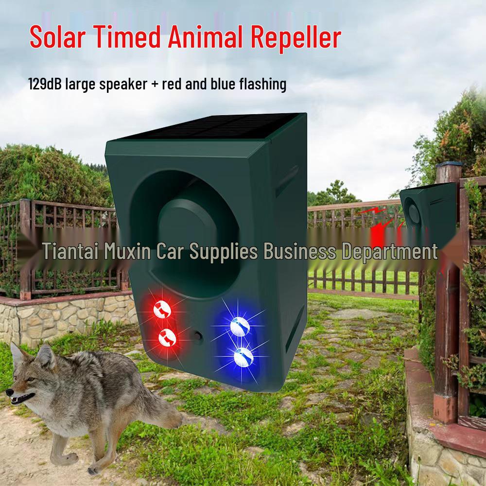 Solar Animal Repellent: High-Volume Sound and Flashing Light To Deter Wild Boars and Dogs At Night