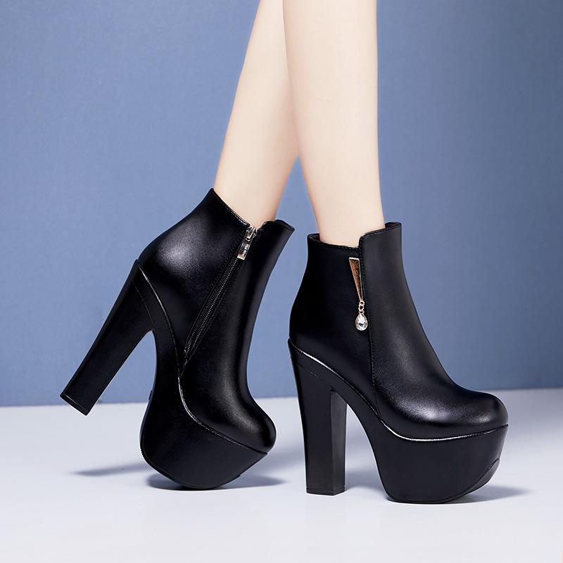 15cm Small Size 32-43 Sexy Extreme Block High Heels Shoes Women Boots Winter 2025 Thick Platform Boots Ankle Botas Model Office