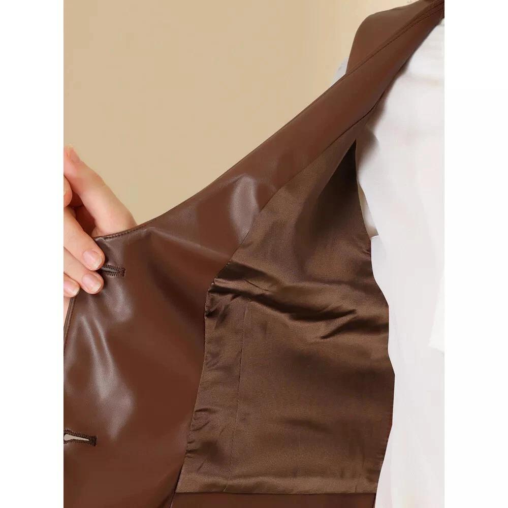 Western Women Party Brown Leather Stylish Button Vest Coat Waist Coat Lambskin