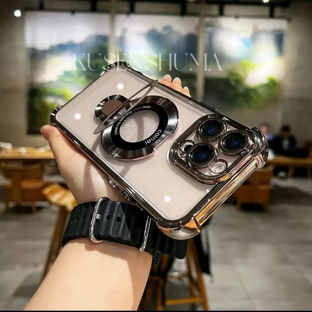 Für Apple 17promax Vier-Ecken-Sturzschutz Handyhülle für IPhone16 Ständer 15 Galvanisiertes Acryl Zwei-in-Eins