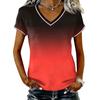 Camiseta Casual de Mujer con Cuello en V y Manga Corta, Jersey con Estampado Degradado, Tejido Ligero y Suave, Ajuste Cómodo