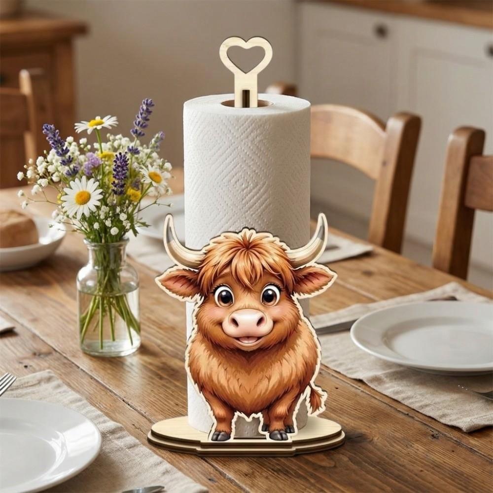 Animal Themed Kitchen Towel Rack Wooden Roll Paper Standing Rack  For Kitchen