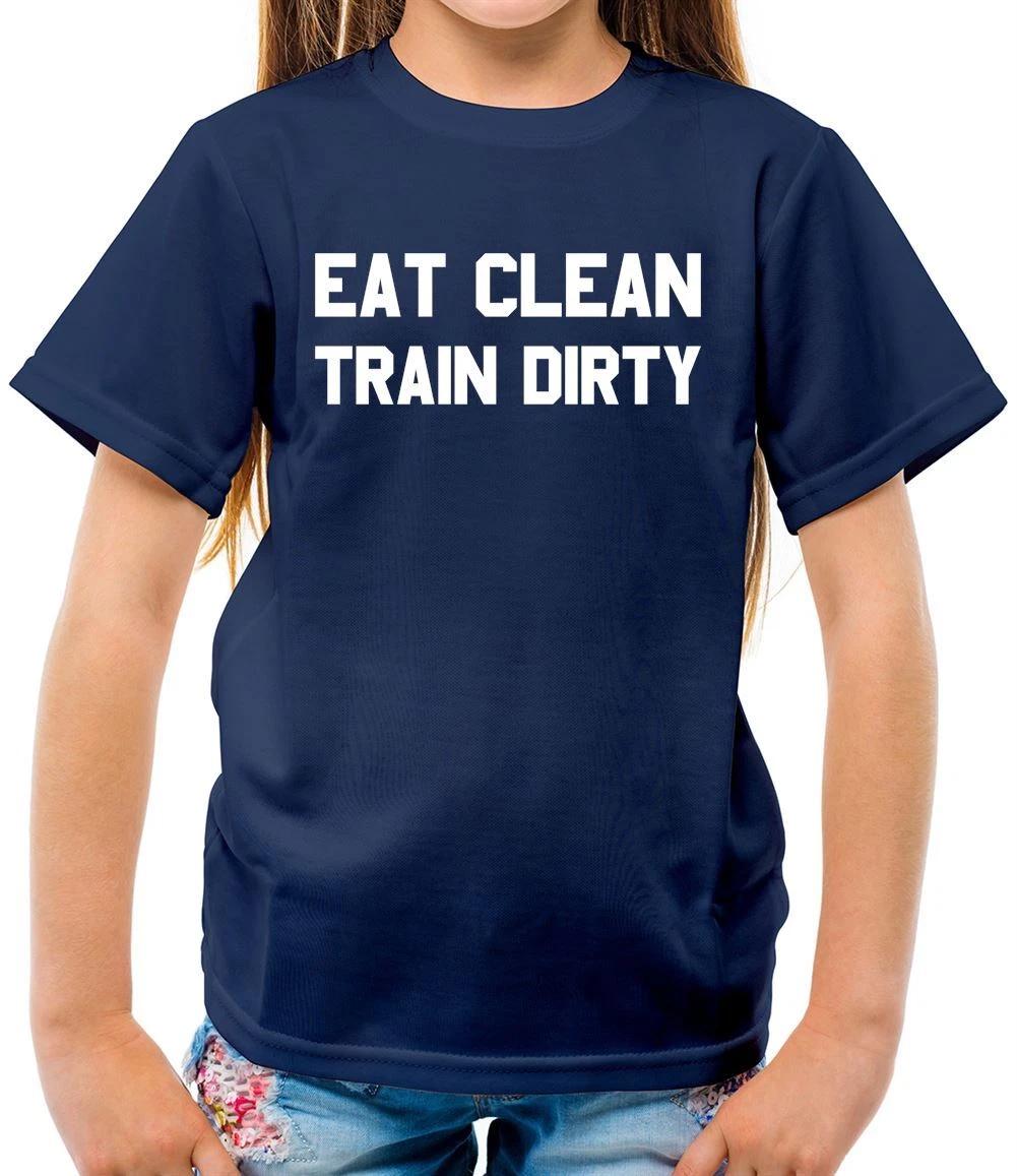 Eat Clean Train Dirty - Kids T-Shirt - Gym Love Workout Exercise Lift Weights 100