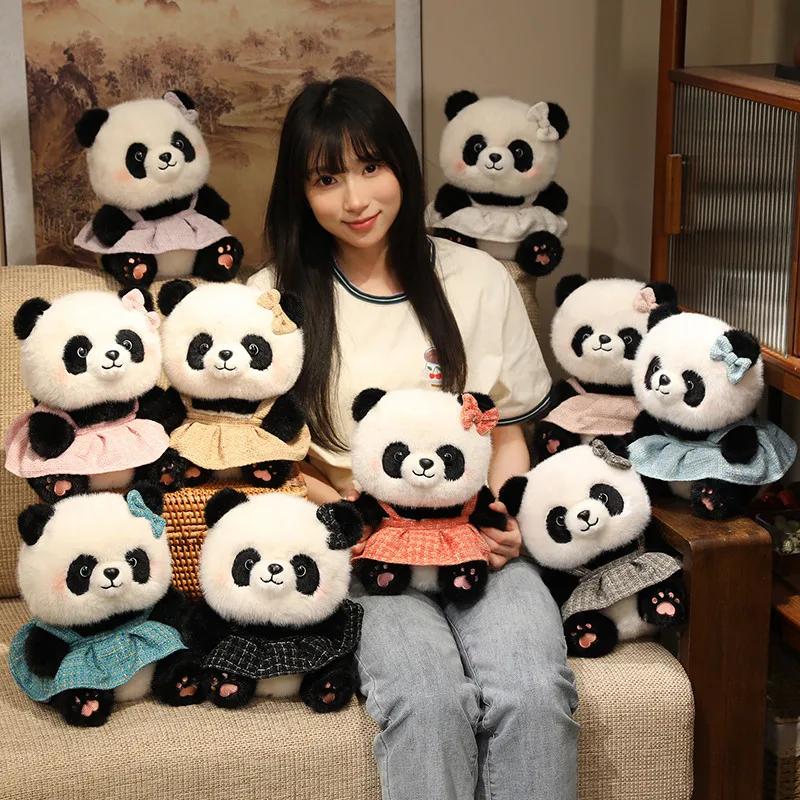 Good Quality Cartoon Panda Plush Toys Cute Elegant Cozy Panda Doll Wearing Princess Dress Sweater Kids Gift Multiple Styles