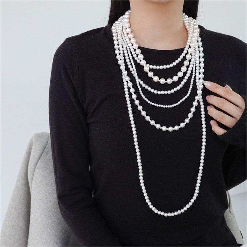 [Ohaepibling] Pearl Layered Long Necklace (8083690)