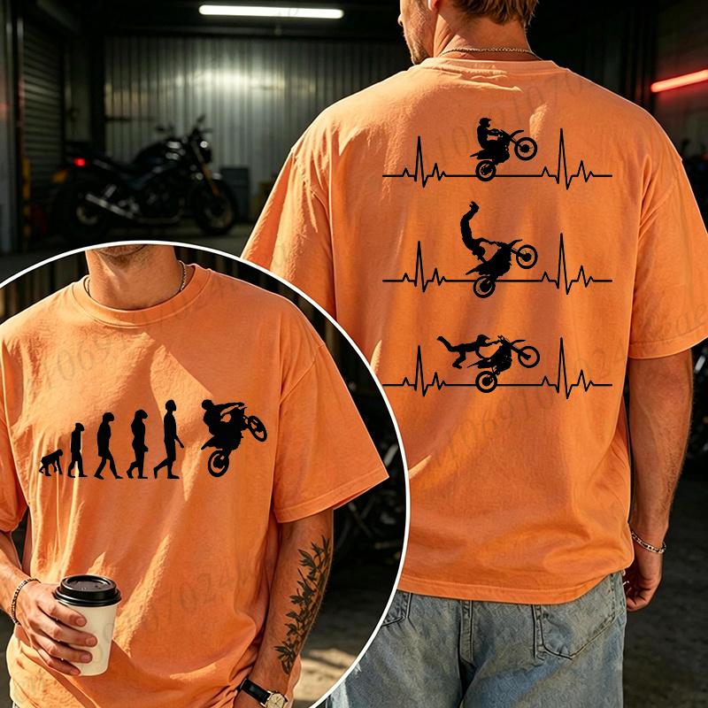 Dirt Bike Evolution Shirt Motocross Heartbeat T‑shirt Men Women Motorcycle Graphic Tees Motorbike T‑shirt Biker Rider Gift To