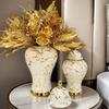 Gold Marble General Jar Porcelain Bottle Ginger Jar Ceramic Storage Tank White Gold Vase Flower Vase Home Decoration Accessories