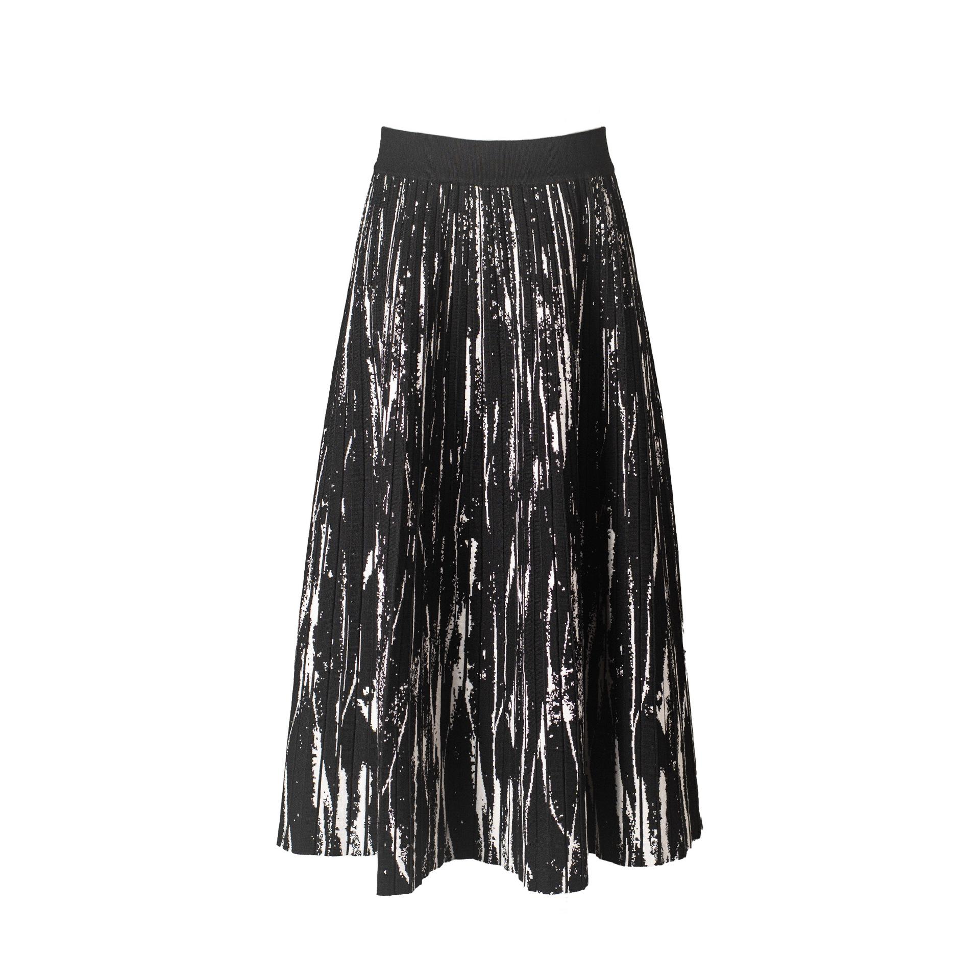 2025 Ink Wash Retro Hong Kong Knit Pleated Wool Flare Midi Skirt Universal 075 чёрный