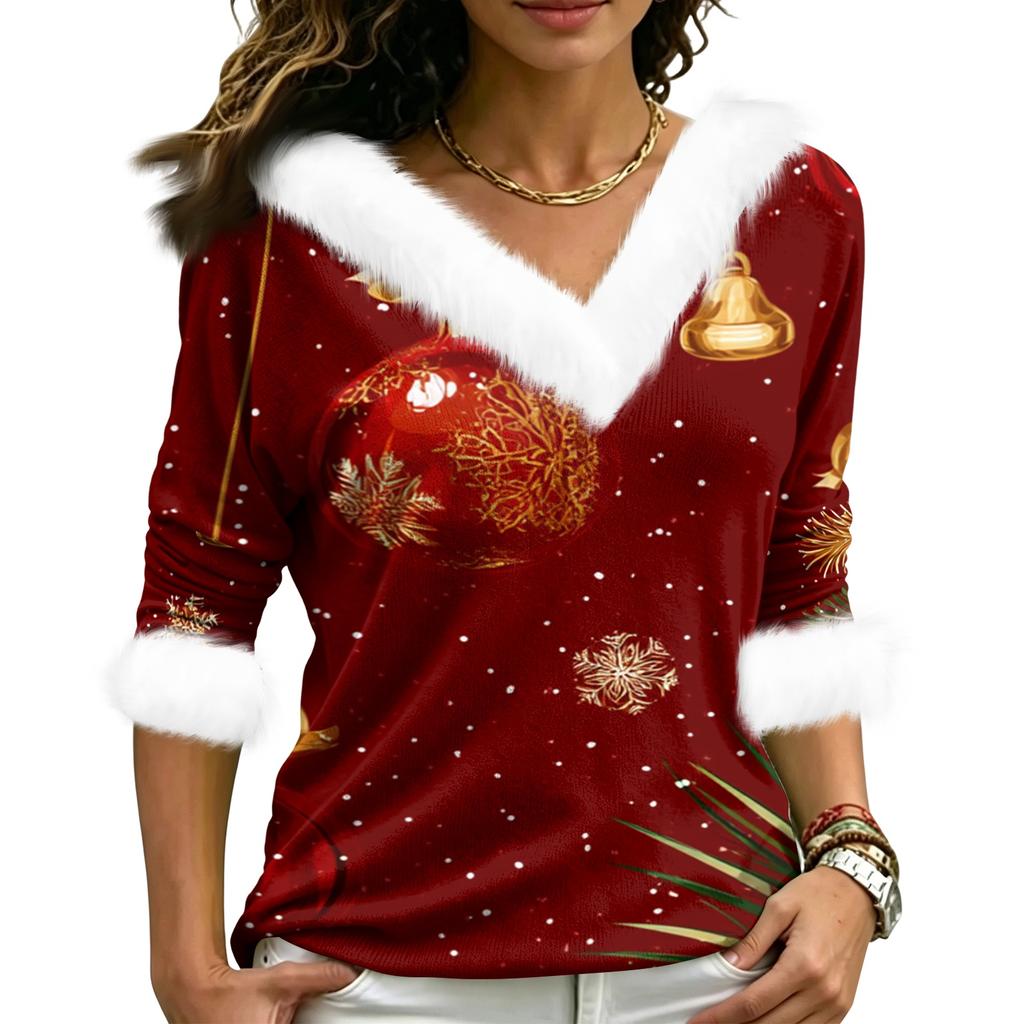 Christmas V-Neck Top with Elegant Cut for Party, Date and Everyday Wear
