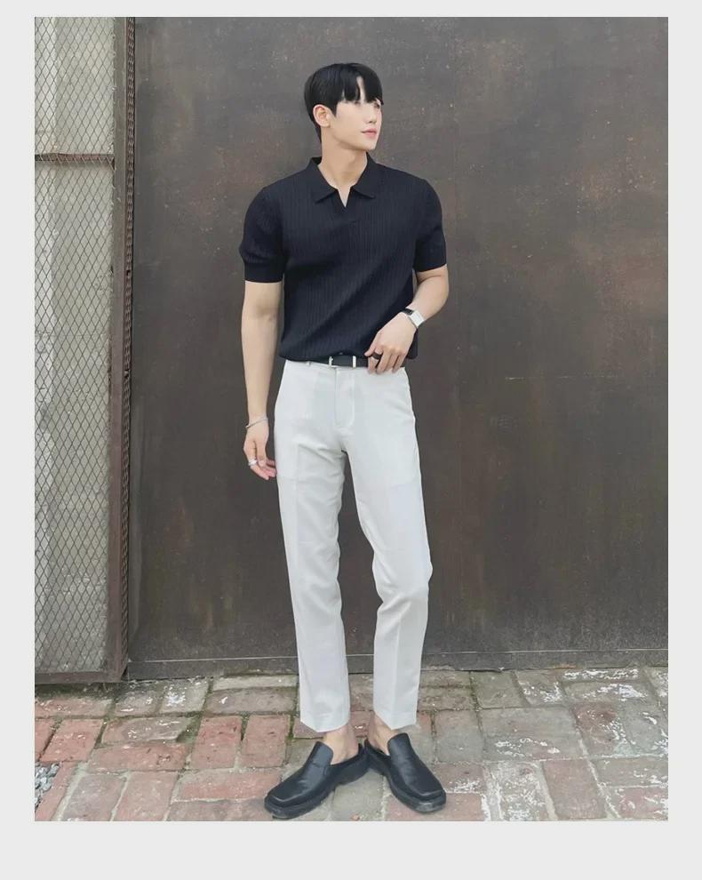 Men's Trendy Japanese-Style Polo – Summer Lapel Knit Solid-Color Short-Sleeved T-Shirt