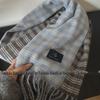 2024 Women's Korean-Style Blue & Brown Plaid Double-Sided Winter Scarf
