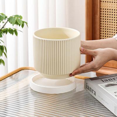 Nordic Minimalist Ceramic Flower Pot with Tray for Phalaenopsis or Succulents