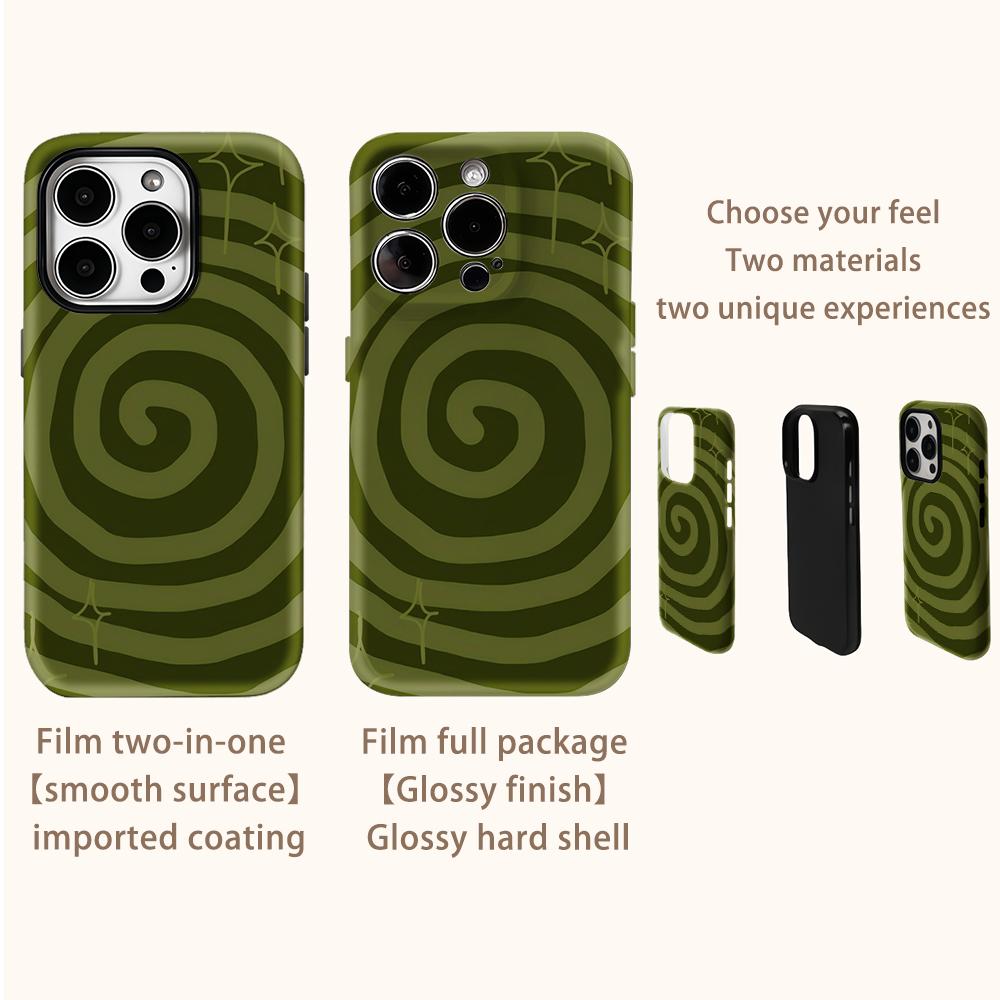 Green Spiral Phone Case for IPhone 17AIR 16E 16 15 14 13 12 11 17 Pro Max Plus Double-layer Back Cover