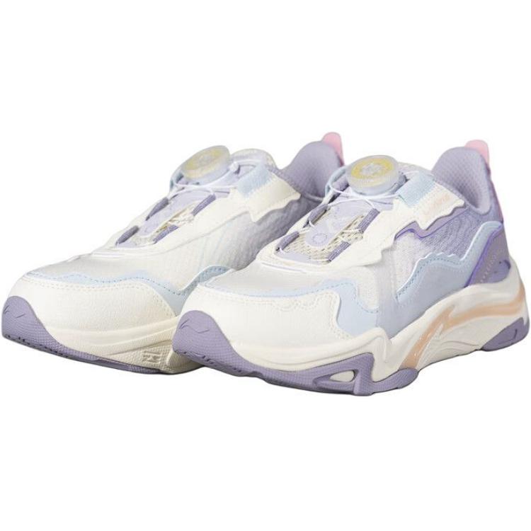 Li Ning Kids Yun Chuan V4 Comfortable Fashion Non-Slip Wear-Resistant Low-Top Casual Shoes Kids Casual Shoes Off-White Purple YKCU104-2