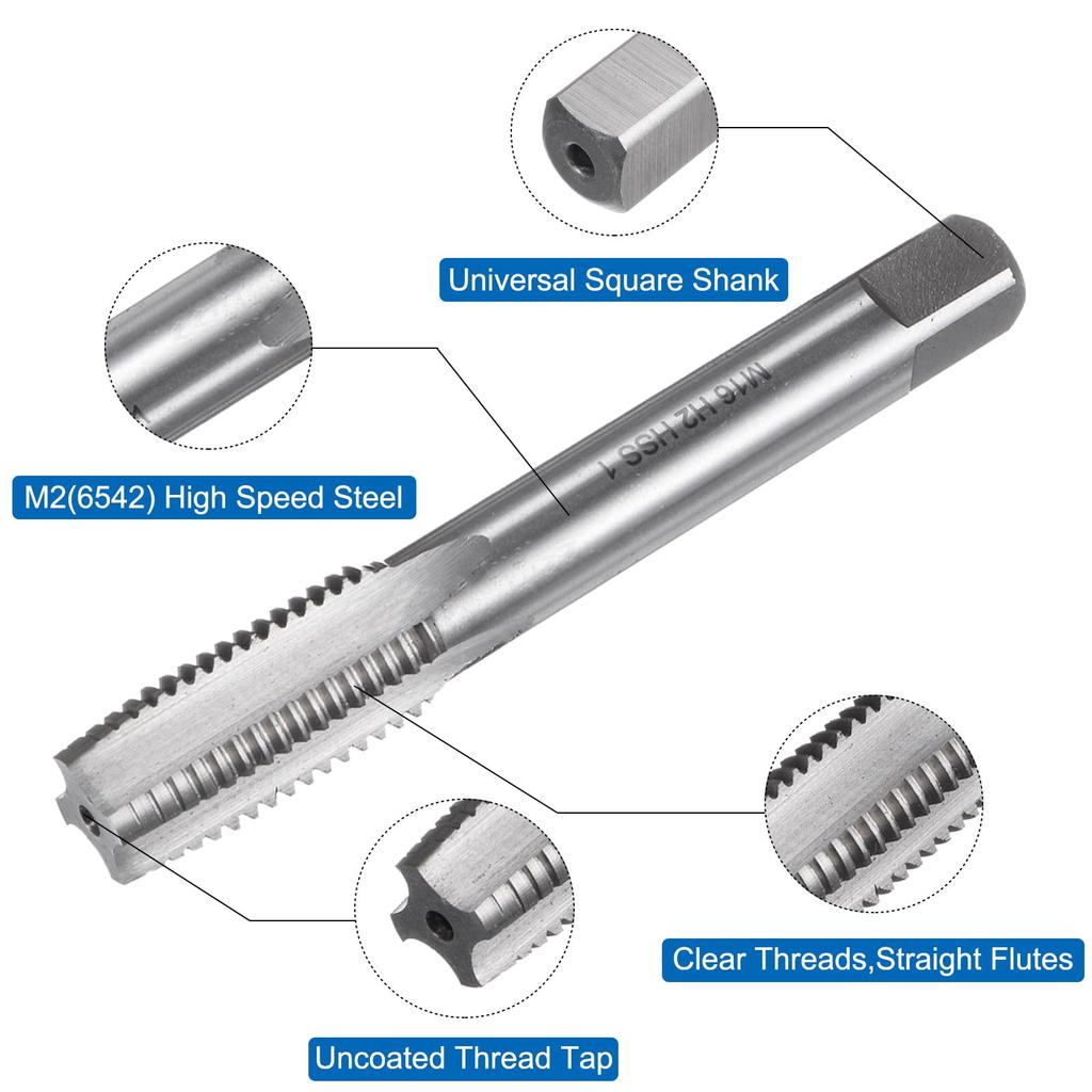 Uxcell Metric Hand Tap M16 X Thread High Speed Steel Hand Threading Tapping Tool Kit Set, 2, Taper/Plug/Bottom Taps,
