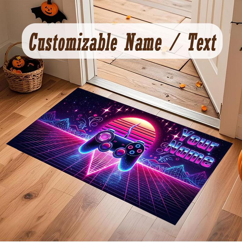 Neon Colorful Theme Crystal Velvet Floor Rug Personalized Custom Name Text Warm Carpet Home Decoration