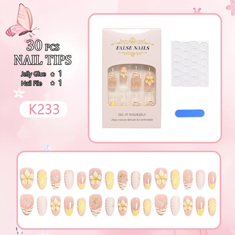 Almond Wearable Nails with 3D Yellow Gradient Flower Design (Short Style)
